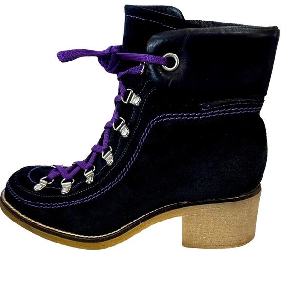 Sam Edelman lace up boots black suede and smooth leather Rubber gum sole size 9 - Picture 4 of 8